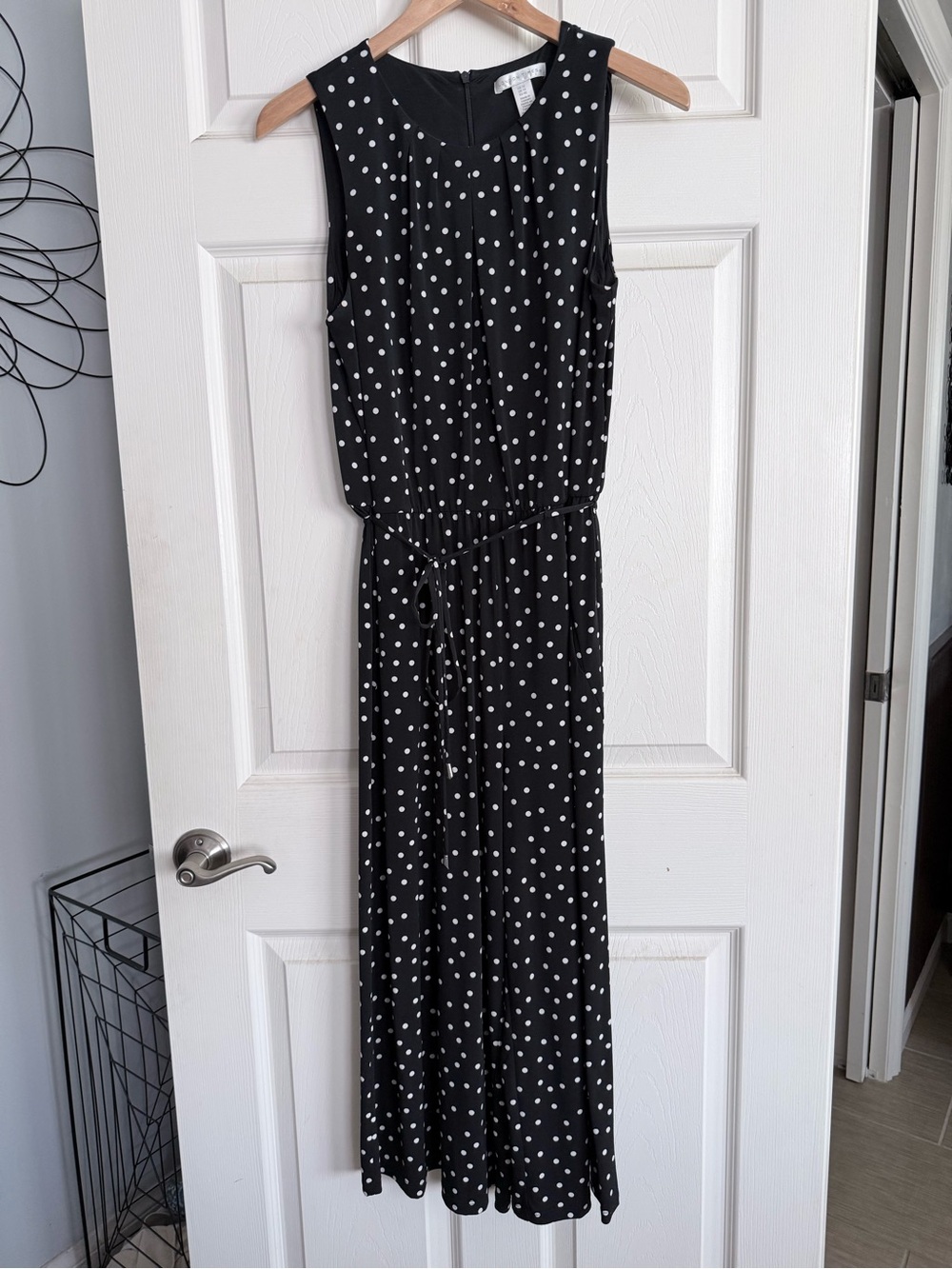 London Times Black and White Polka Dot Sleeveless Maxi Dress